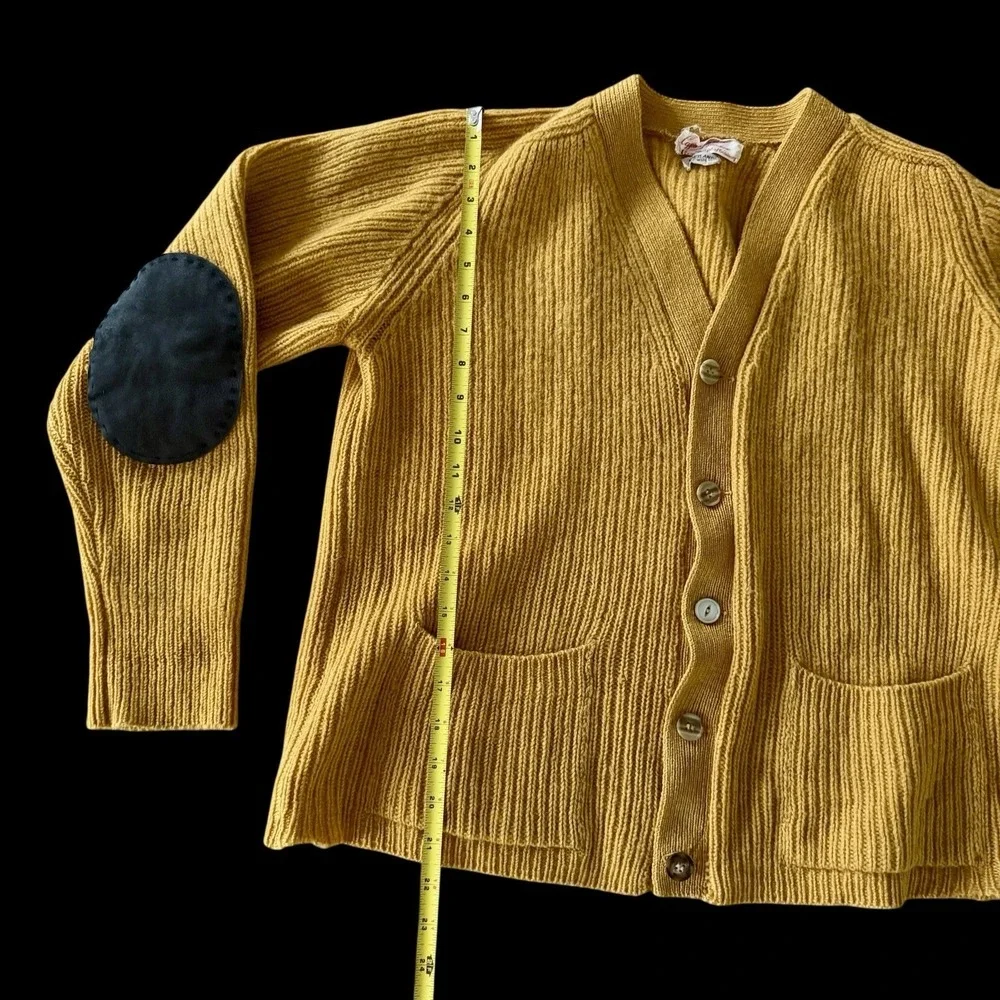 Vintage Capper & Capper Shetland Wool Cardigan‎ Button Front Sz 40 Mustard Flaw